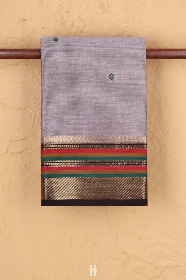 Chettinadu Cotton Saree Greyish Brown With Threadwork Buttas
