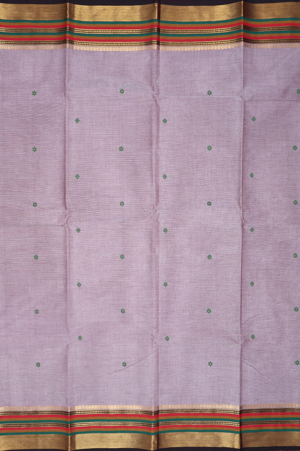 Chettinadu Cotton Saree Greyish Brown With Threadwork Buttas