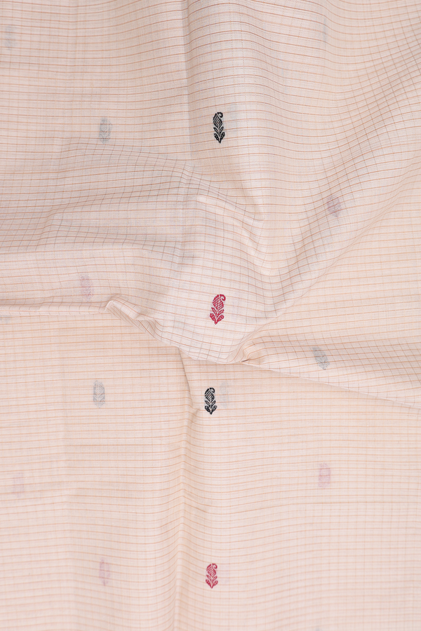 Coimbatore Cotton Saree In Ivory Along Checks With Buttas