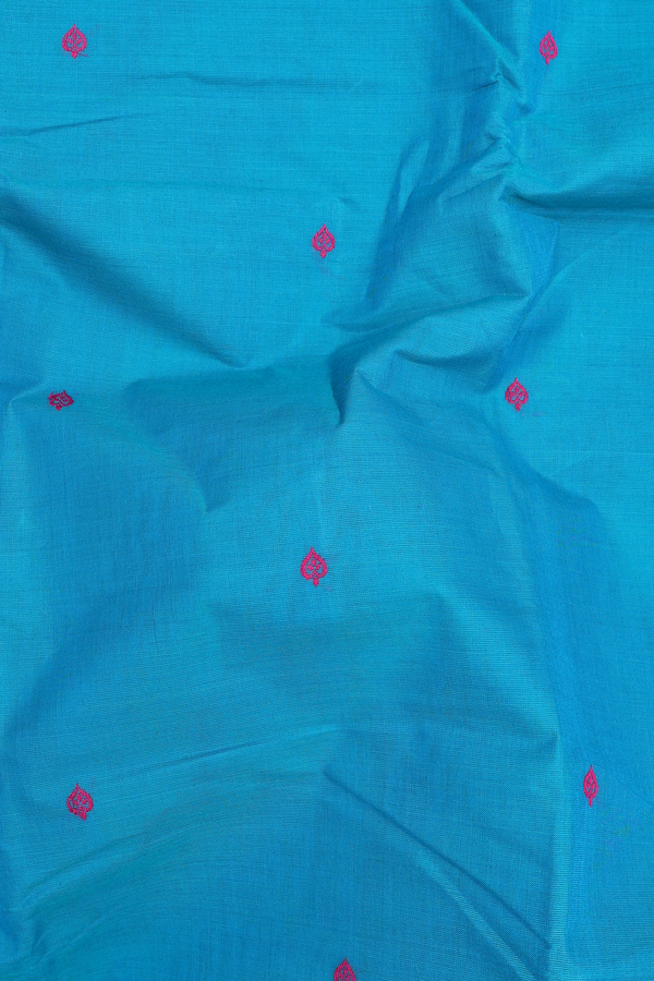 Chettinadu Cotton Saree In Blue With Threadwork Buttas