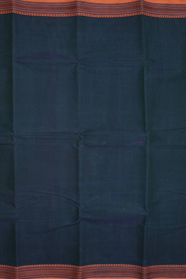 Chettinadu Cotton Saree In Bottle Green With Contrast Border