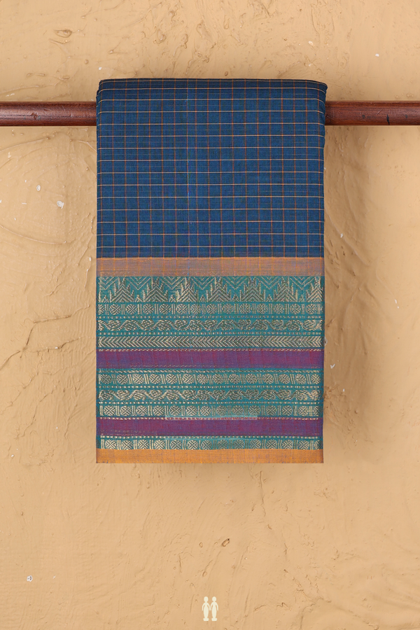Chettinadu Cotton Saree In Capri Blue With Checks Design