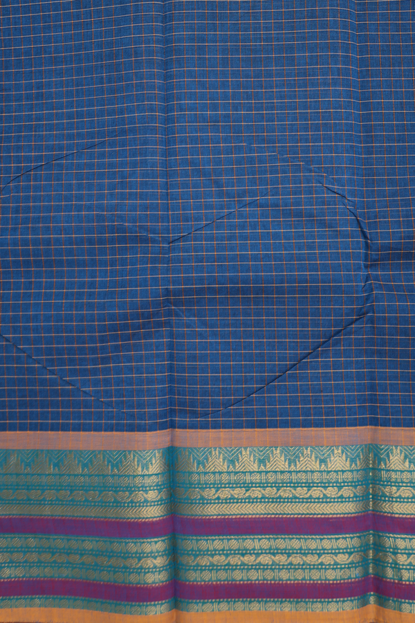 Chettinadu Cotton Saree In Capri Blue With Checks Design