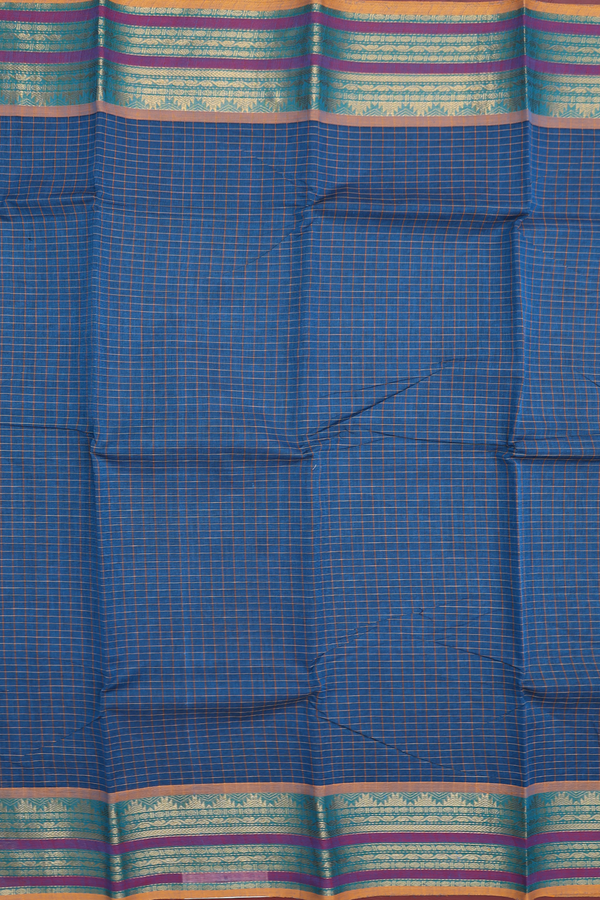 Chettinadu Cotton Saree In Capri Blue With Checks Design