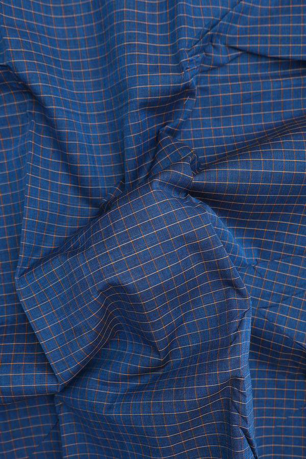 Chettinadu Cotton Saree In Capri Blue With Checks Design