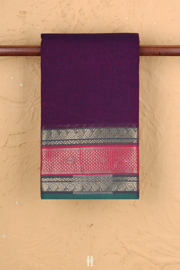 Chettinadu Cotton Saree In Deep Purple With Paisley Border