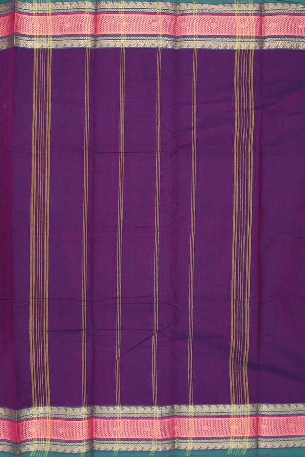 Chettinadu Cotton Saree In Deep Purple With Paisley Border