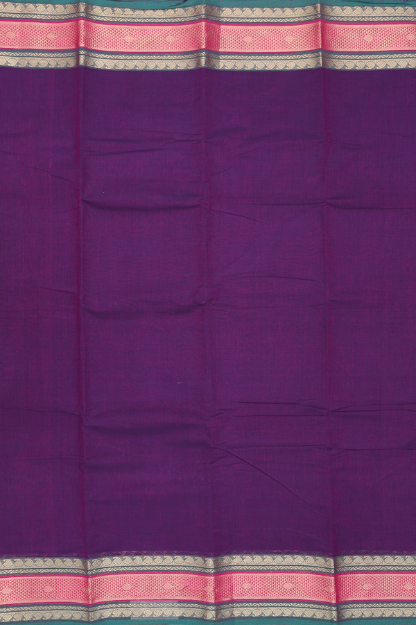 Chettinadu Cotton Saree In Deep Purple With Paisley Border