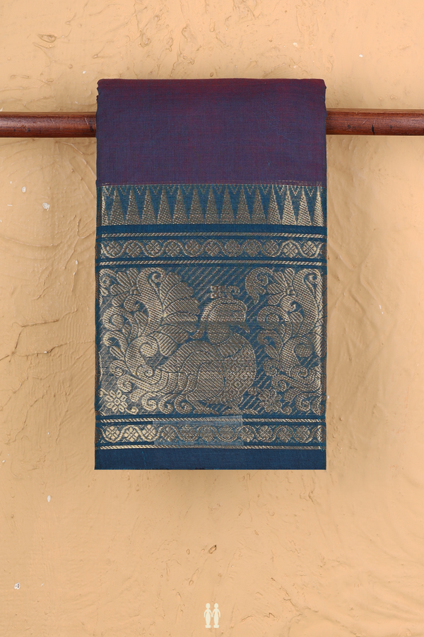 Chettinadu Cotton Saree In Dual Tone With Peacock Border