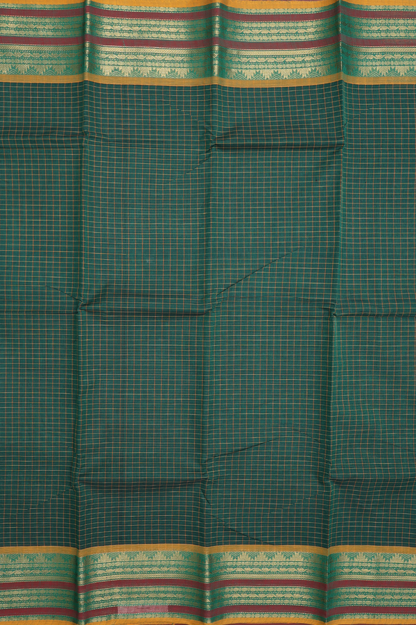 Chettinadu Cotton Saree In Forest Green With Checks Design