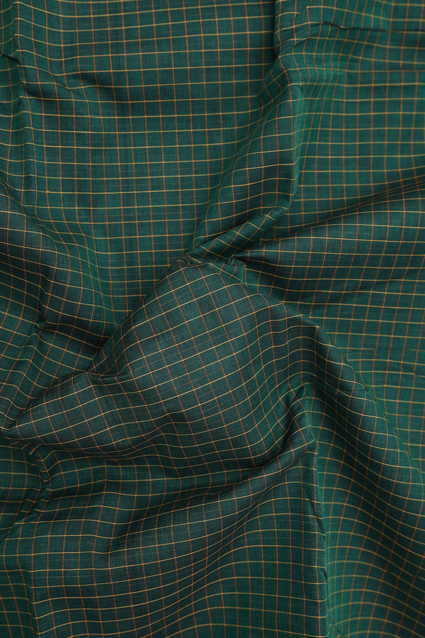 Chettinadu Cotton Saree In Forest Green With Checks Design