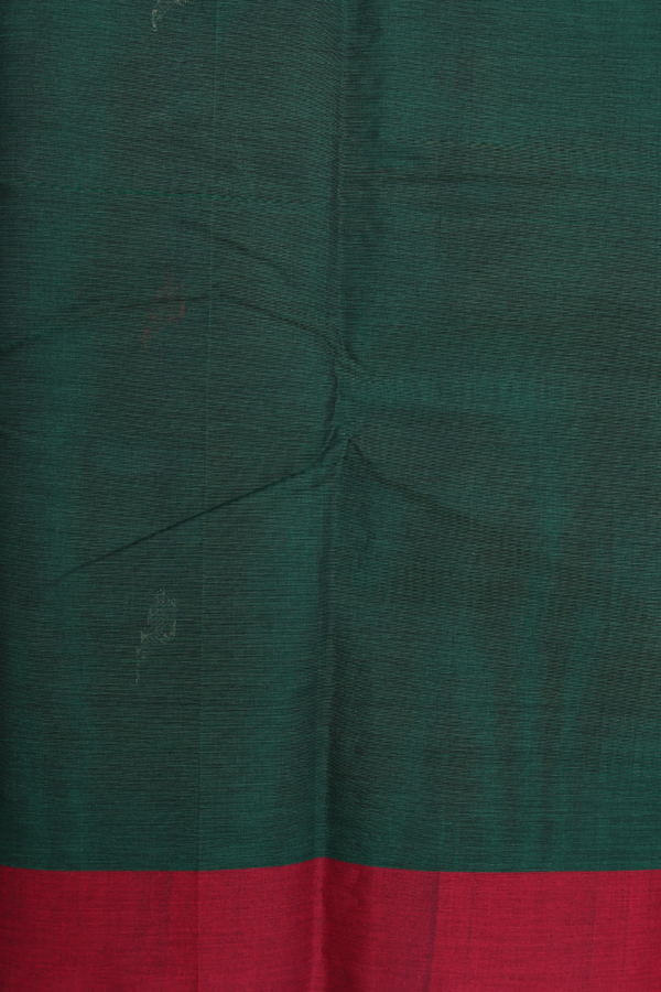 Chettinadu Cotton Saree In Forest Green With Parrot Buttas