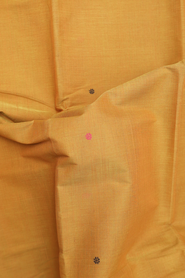 Chettinadu Cotton Saree In Golden Yellow With Floral Buttas