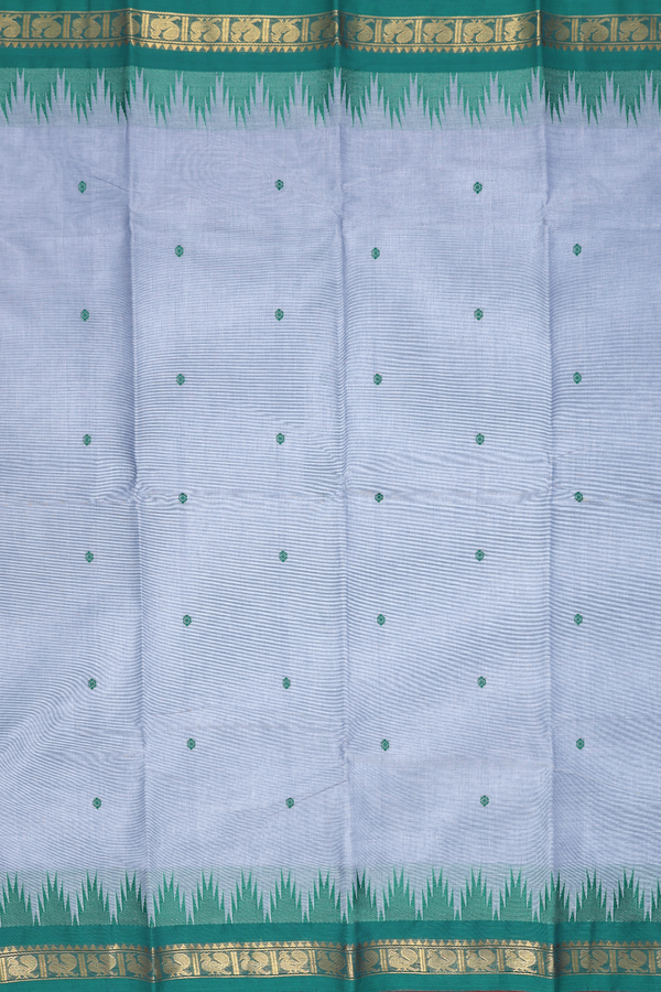 Chettinadu Cotton Saree In Grey With Threadwork Buttas