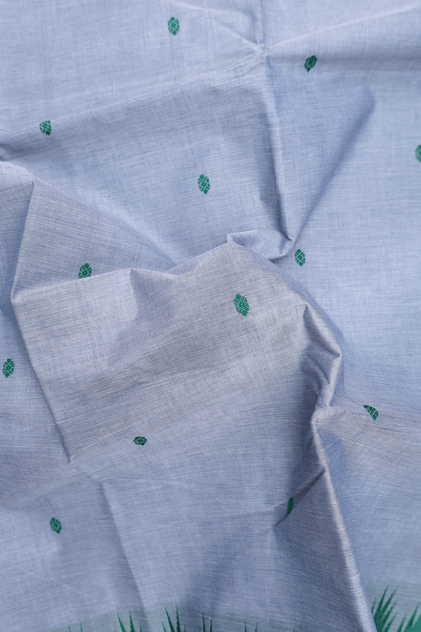 Chettinadu Cotton Saree In Grey With Threadwork Buttas