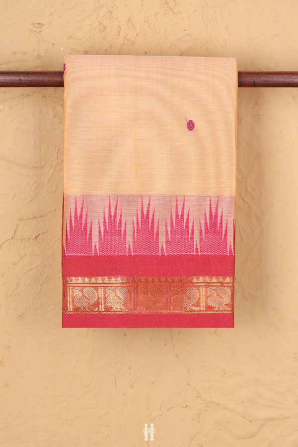 Chettinadu Cotton Saree In Orange With Threadwork Buttas