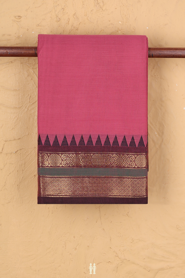Chettinadu Cotton Saree In Pink With Contrast Border