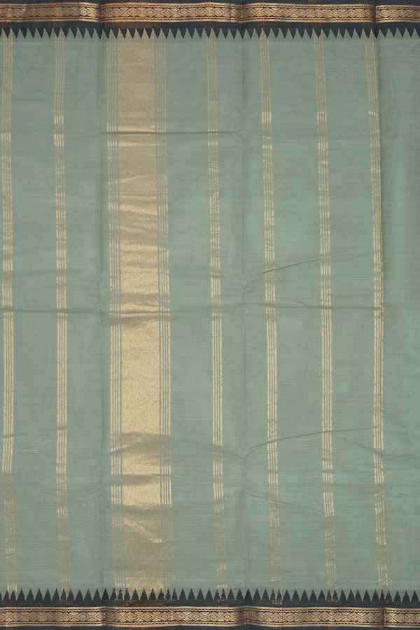 Chettinadu Cotton Saree In Sage Green With Contrast Border