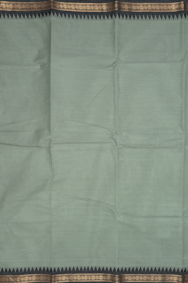 Chettinadu Cotton Saree In Sage Green With Contrast Border