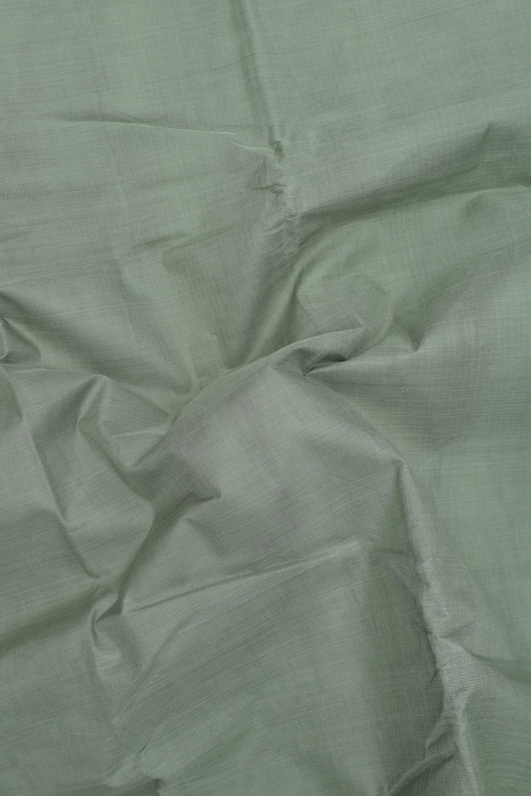 Chettinadu Cotton Saree In Sage Green With Contrast Border
