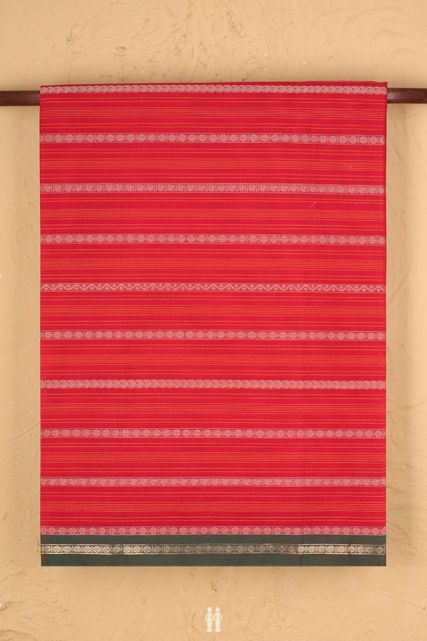 Coimbatore Cotton Saree In Scarlet Red With Checks Design