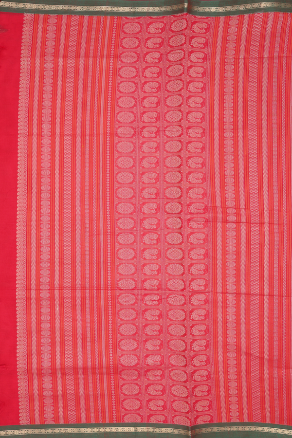 Coimbatore Cotton Saree In Scarlet Red With Checks Design