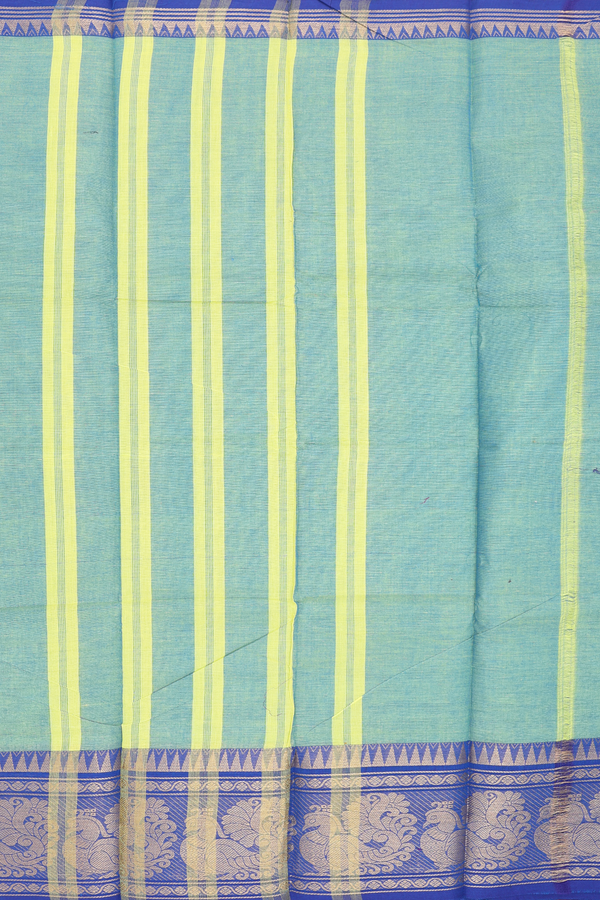 Chettinadu Cotton Saree In Stone Green With Peacock Border