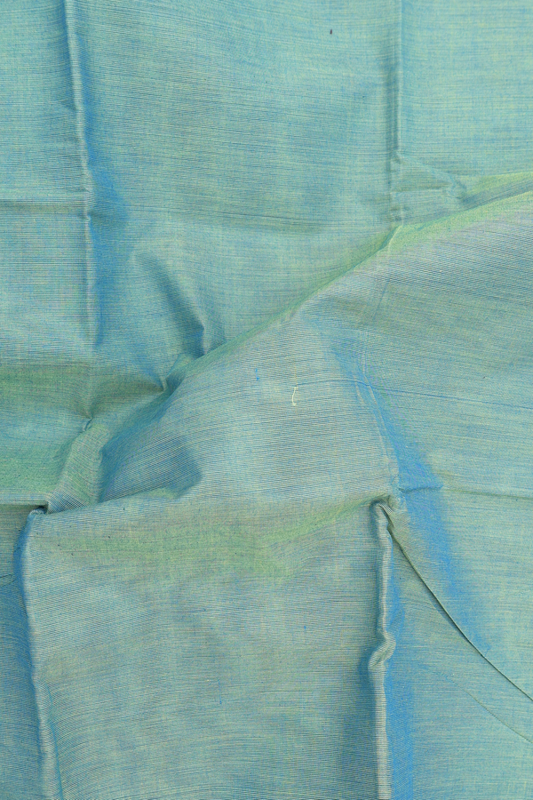 Chettinadu Cotton Saree In Stone Green With Peacock Border