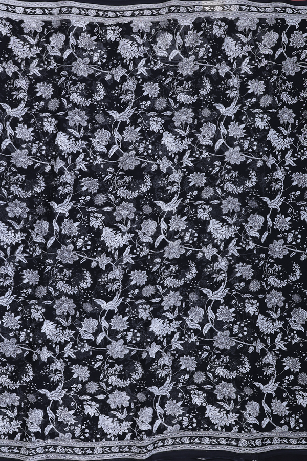 Chiffon Saree In Black With Floral Printed Design