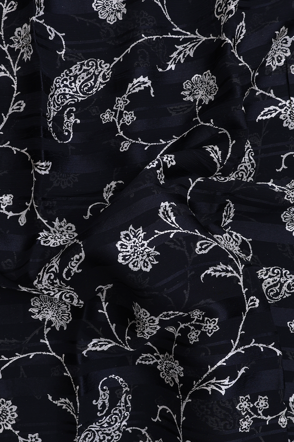 Chiffon Saree In Black With Floral Printed Design