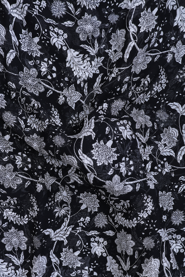 Chiffon Saree In Black With Floral Printed Design