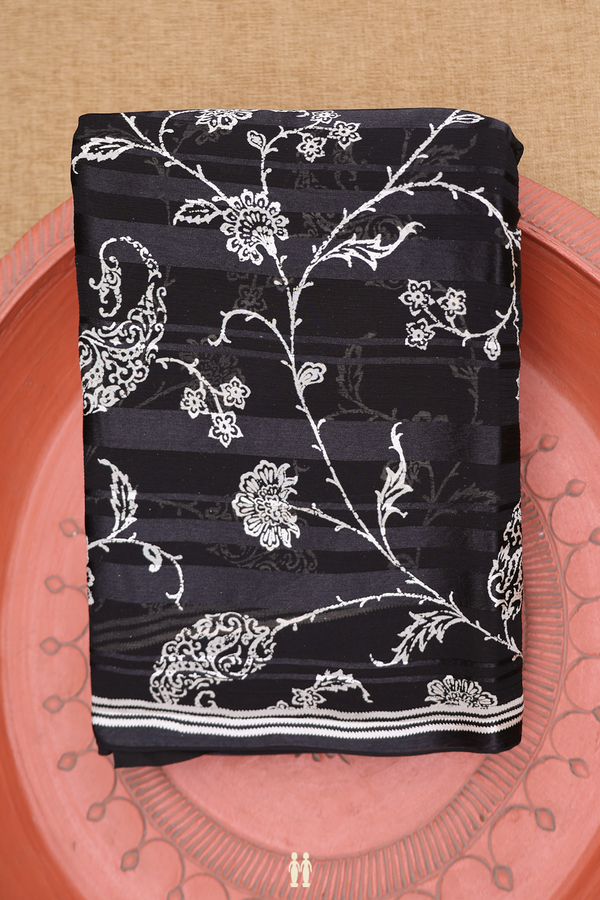 Chiffon Saree In Black With Floral Printed Design