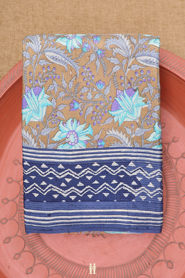 Chiffon Saree In Peanut Brown With Floral Printed Design