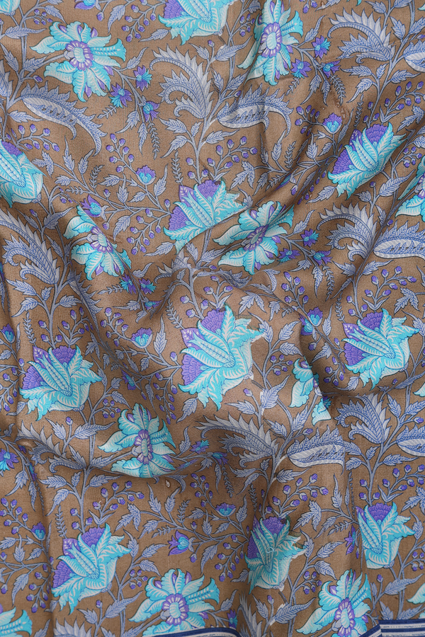 Chiffon Saree In Peanut Brown With Floral Printed Design