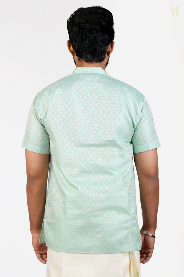 Chinese Collar Diamond Design Green Banarasi Short Kurta