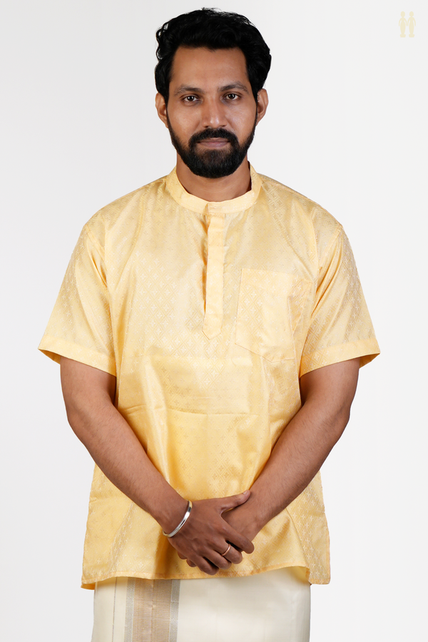 Chinese Collar Diamond Design Orange Banarasi Short Kurta