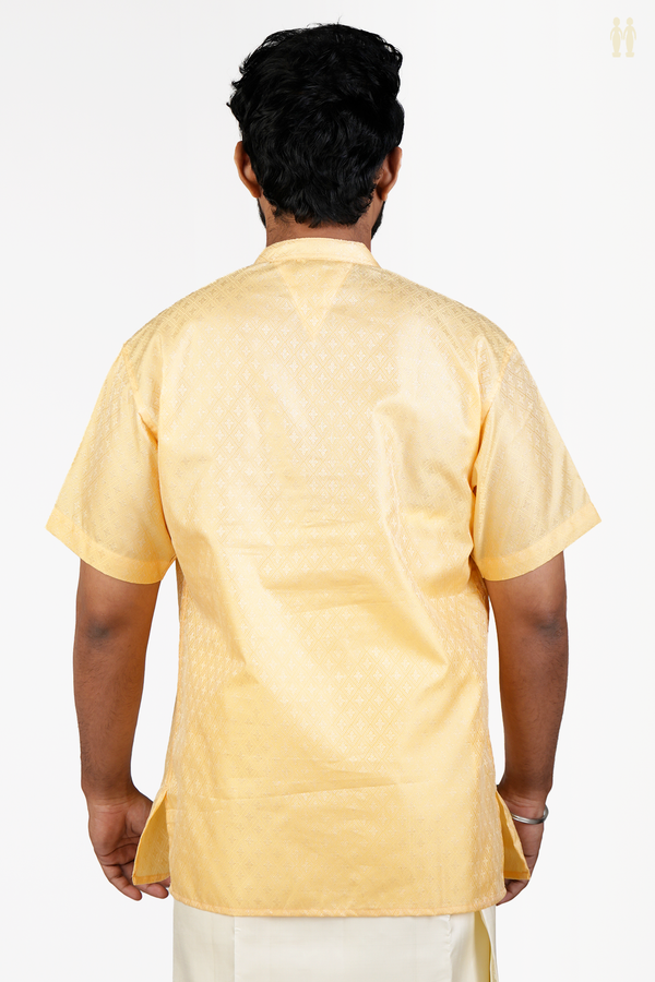 Chinese Collar Diamond Design Orange Banarasi Short Kurta