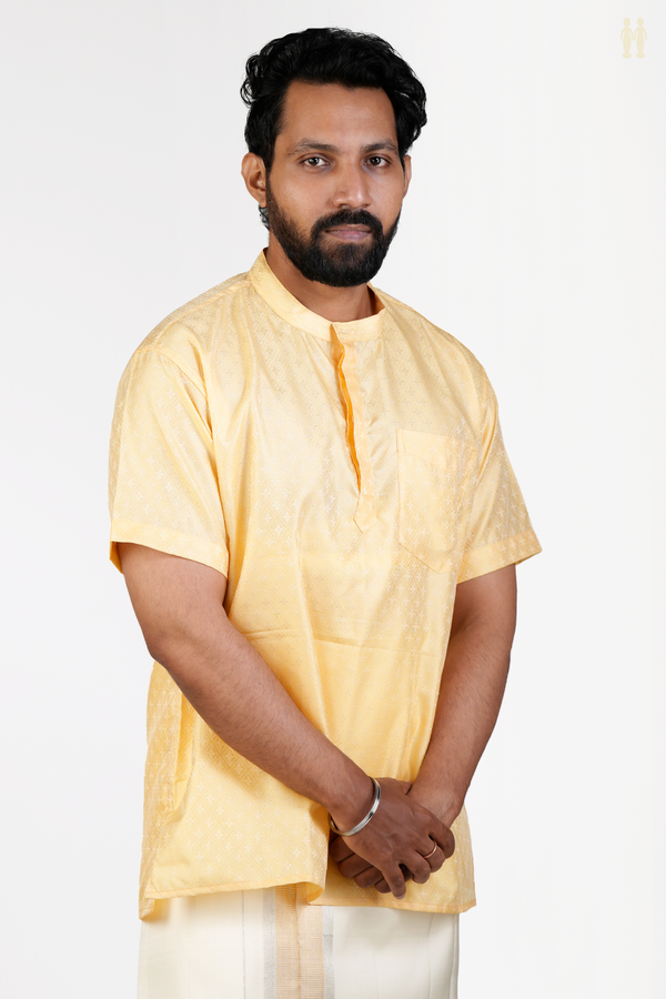 Chinese Collar Diamond Design Orange Banarasi Short Kurta