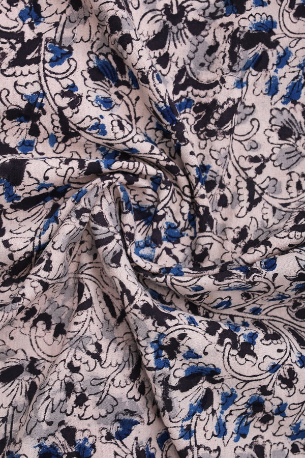 Chinese Collar Floral Design Beige Kalamkari Cotton Short Kurta