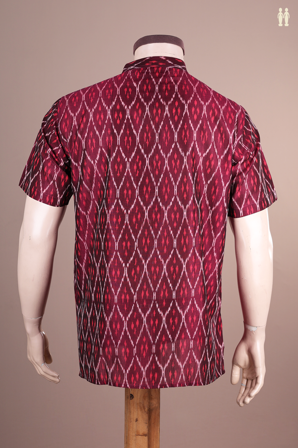 Chinese Collar Ogee Design Purple Ikat Cotton Short Kurta