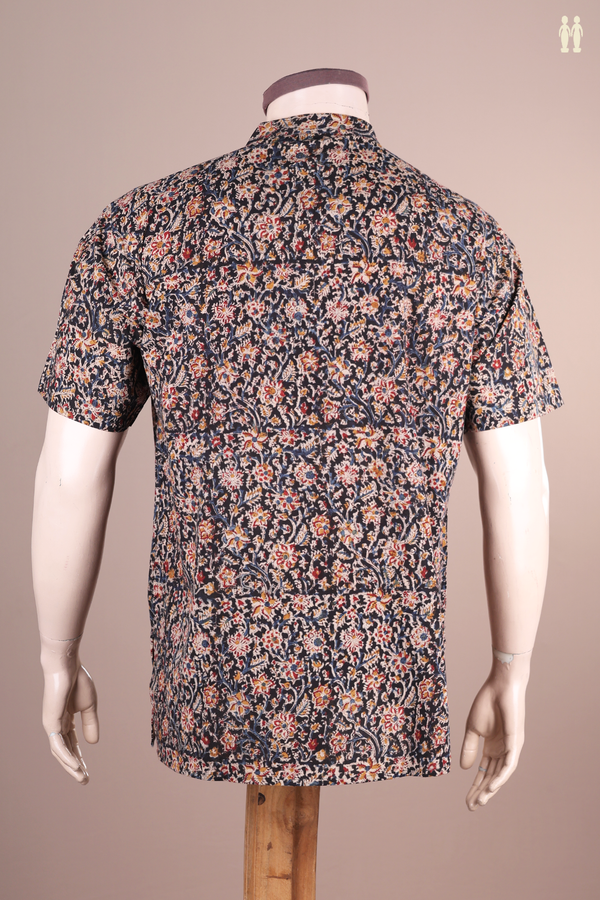 Chinese Collar Printed Design Black Cotton Short Kurta