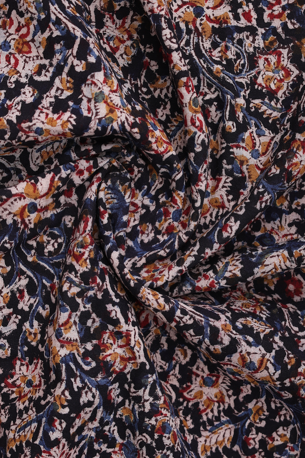 Chinese Collar Printed Design Black Cotton Short Kurta