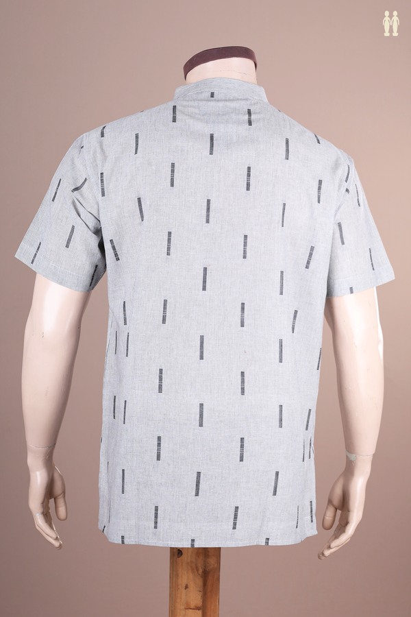 Chinese Collar Stripes Design Grey Cotton Short Kurta