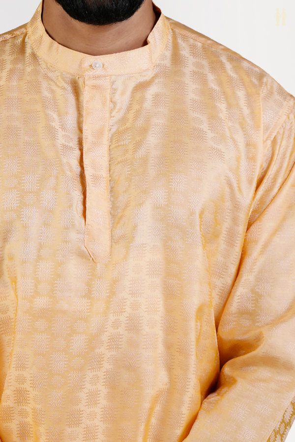 Chinese Collar Threadwork Design Orange Banarasi Short Kurta