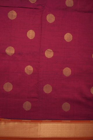 Circle Zari Motifs Berry Red Traditional Silk Cotton Saree
