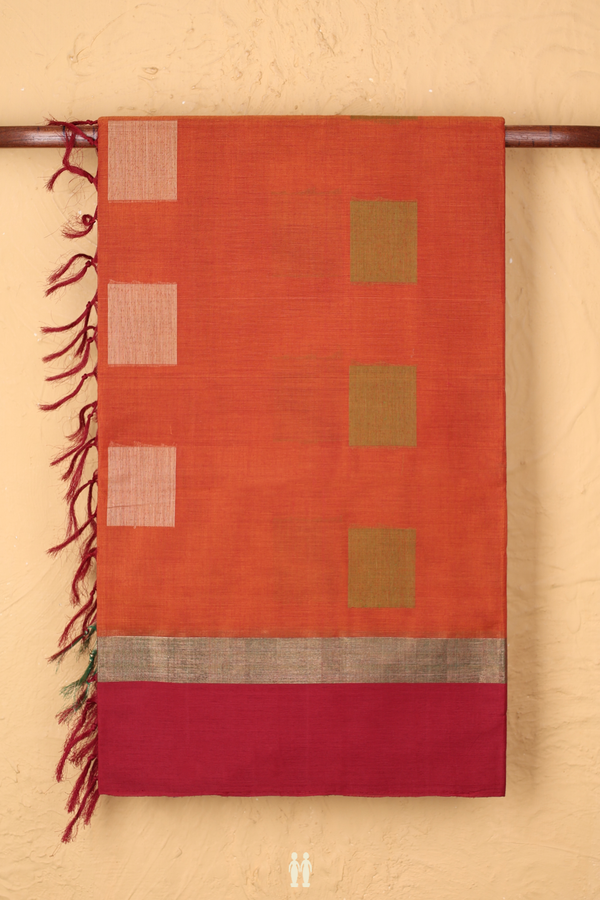 Coimbatore Cotton Saree Ginger Orange With Threadwork Motifs