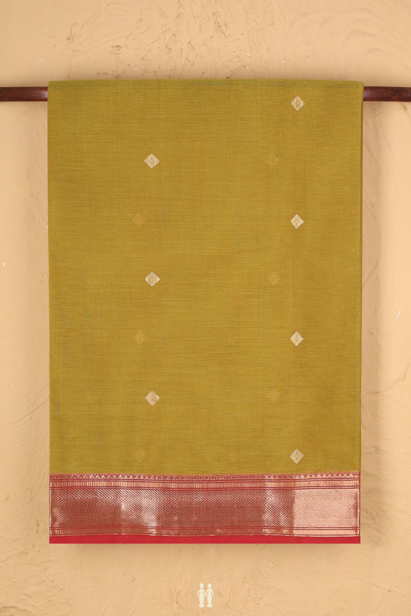 Coimbatore Cotton Saree Greenish Brown With Diamond Buttas