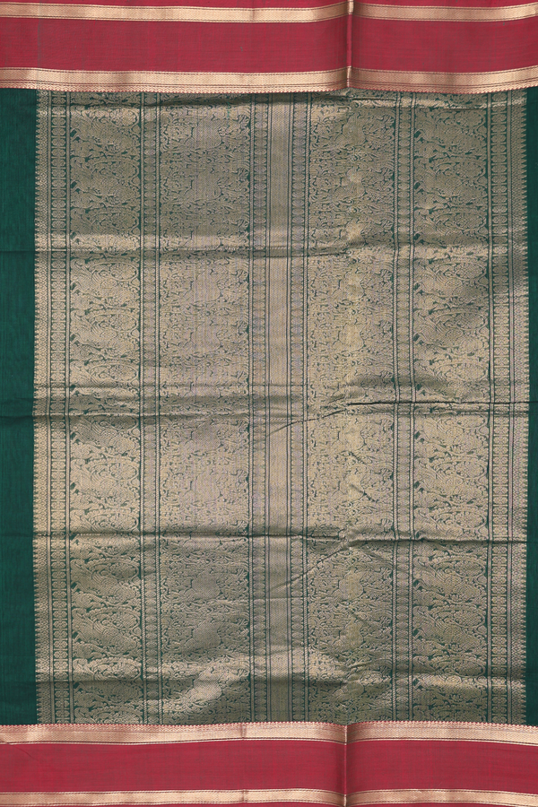 Coimbatore Cotton Saree In Dark Green With Paisley Buttas