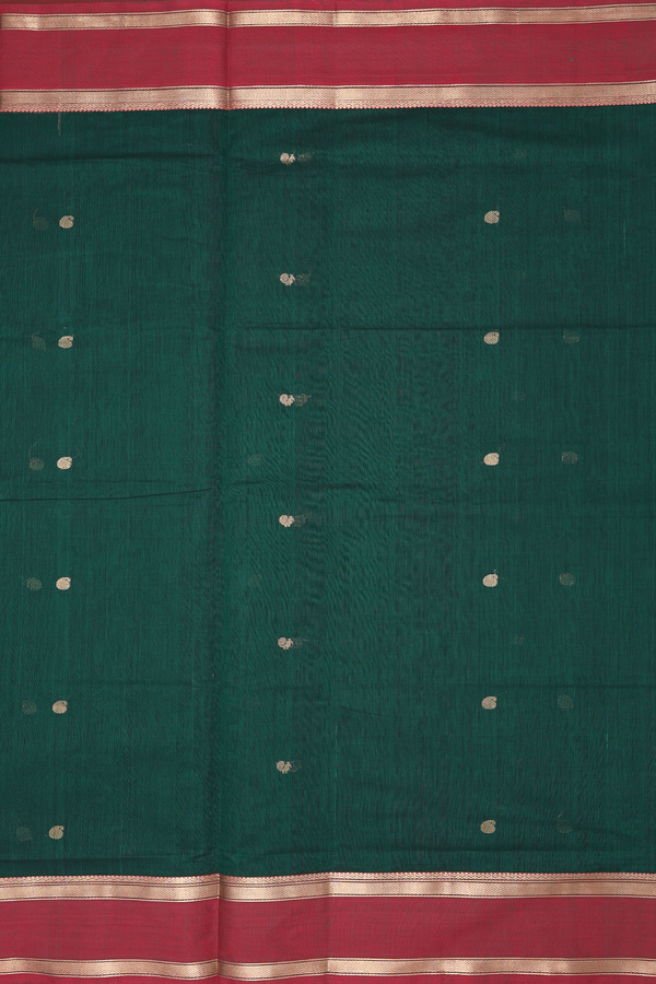 Coimbatore Cotton Saree In Dark Green With Paisley Buttas