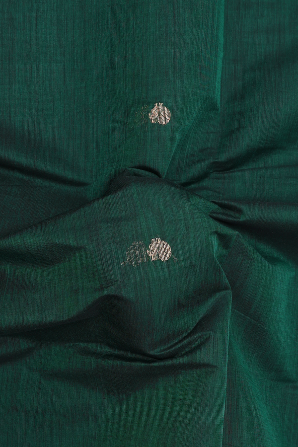 Coimbatore Cotton Saree In Dark Green With Paisley Buttas